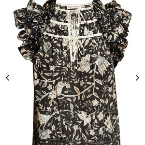 - Asmara Frill-Sleeve Front-Tie Floral Top